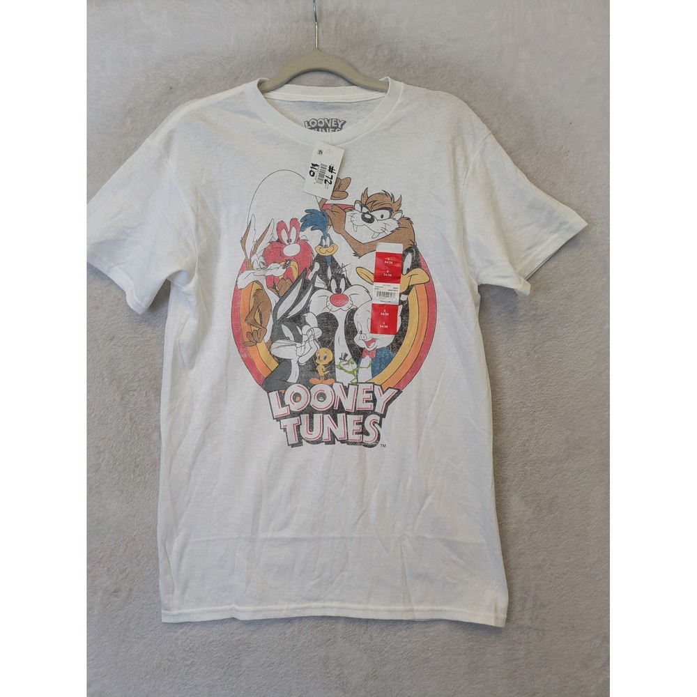 NEW Looney Tunes Graphic T-Shirt Men's Small‎ White Retro Character Crew Neck